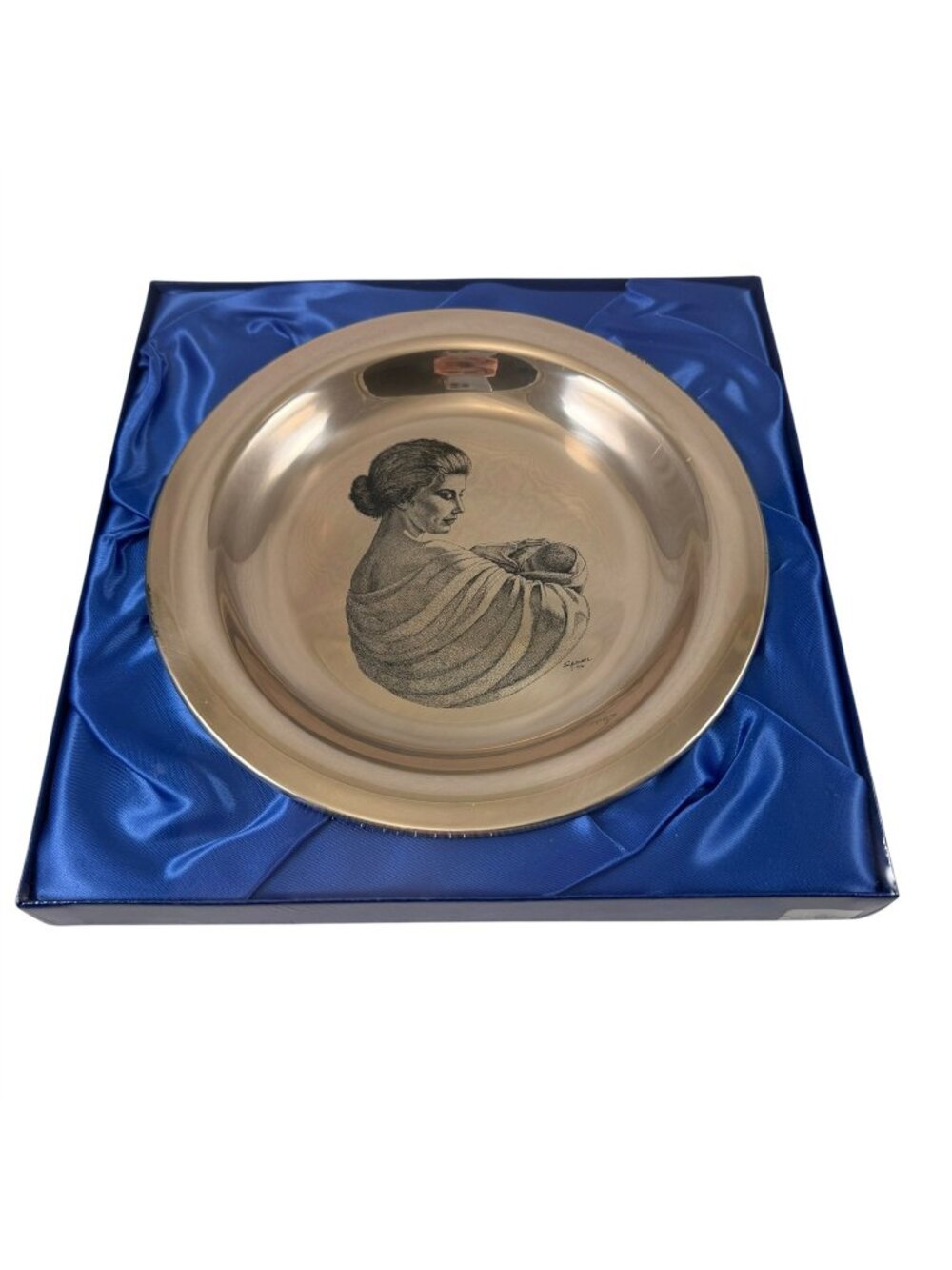 Franklin Mint Mothers Day Plate Sterling Silver Mother and Child Vintage 1972